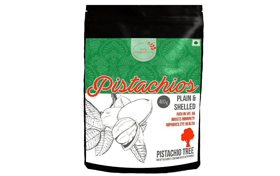 Raw Essentials Pistachios Plain & Shelled    Pack  400 grams